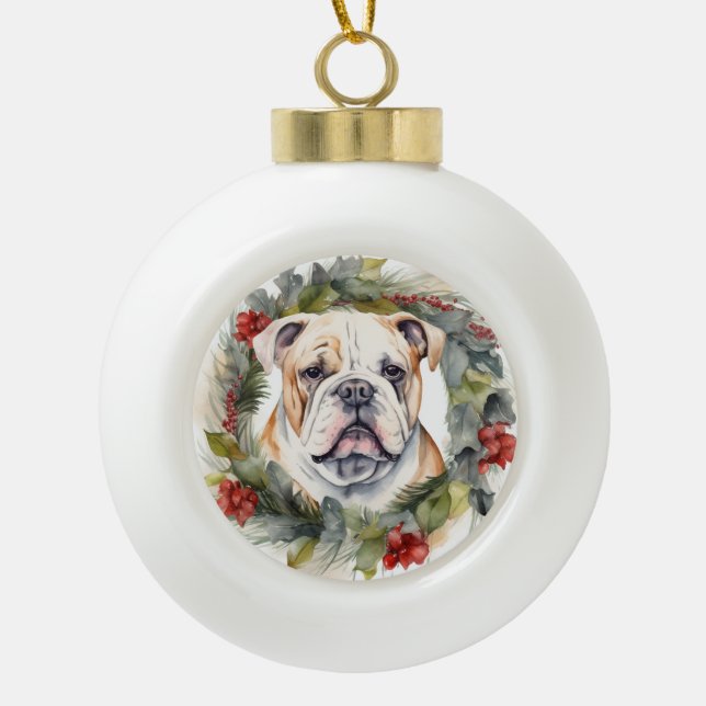 Boule En Céramique Bulldog Christmas Wreath Festive Pup (Devant)