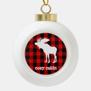 Boule En Céramique Cabine rustique Buffalo Plaid Moose