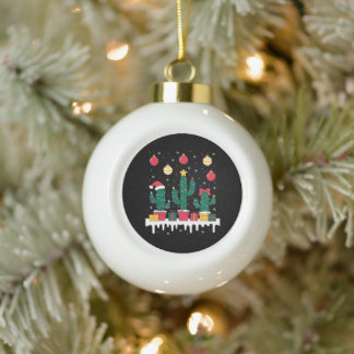 Boule En Céramique Cactus de Noël Lumières Chapeau de Père Noël Neige