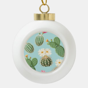 Boule En Céramique Cactus, fleurs roses : décor clair