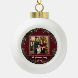 Boule En Céramique Cadre de flocon de neige Famille Photo Noël Cérami