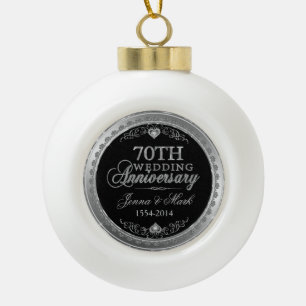 Boule En Céramique Cadres et Coeurs d'argent 70e anniversaire de Mari