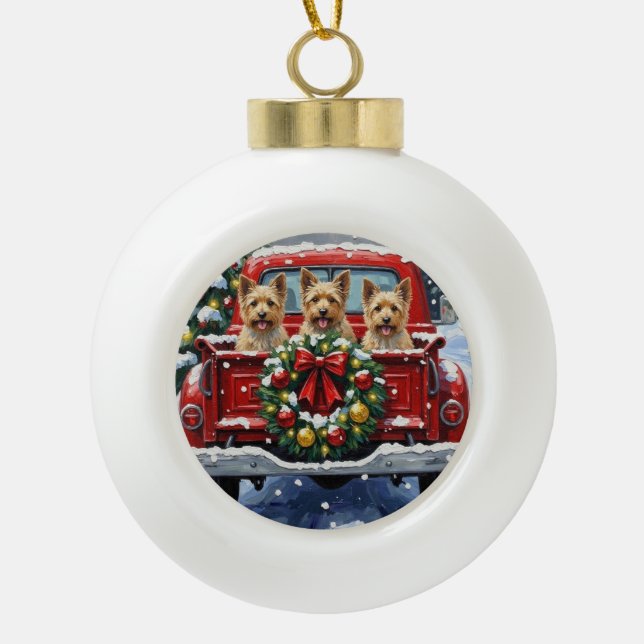 Boule En Céramique Cairn Terrier Christmas Red Truck Holiday (Devant)