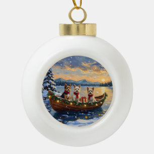Boule En Céramique Cairn Terrier Noël Bateau Fêtes