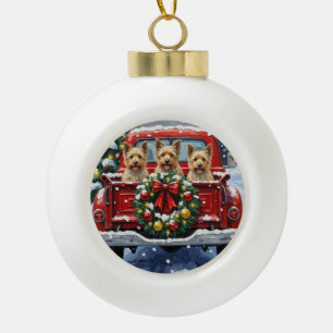 Boule En Céramique Cairn Terrier Noël Camion Rouge Fêtes