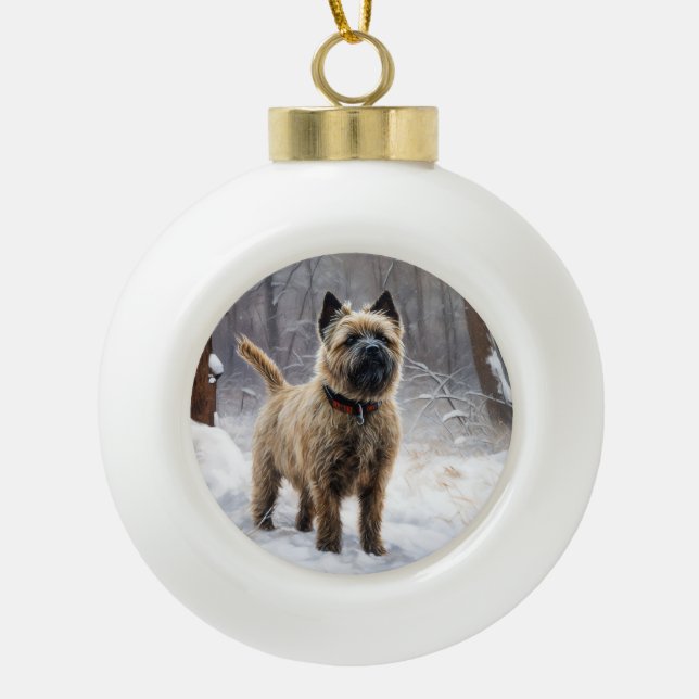 Boule En Céramique Cairn Terrier Qu'Il Neige Noël (Devant)
