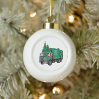 Boule En Céramique Camion à ordures Noël Santa Couronne d'assainissem