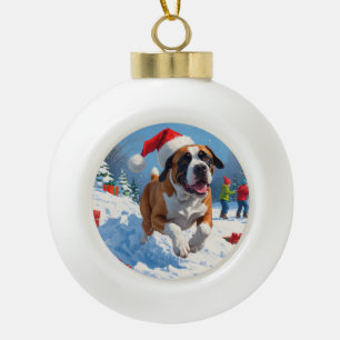 Boule En Céramique Cane Corso courant dans la neige avec un chapeau d