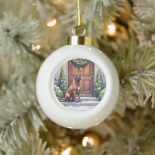 Boule En Céramique Cane Corso Grande Porte Evergreen Noël Art