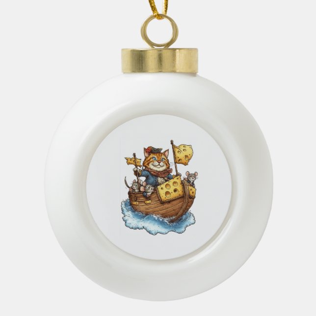 Boule En Céramique Capitaine Meowbeard – Graphisme de chat pirate drô (Devant)
