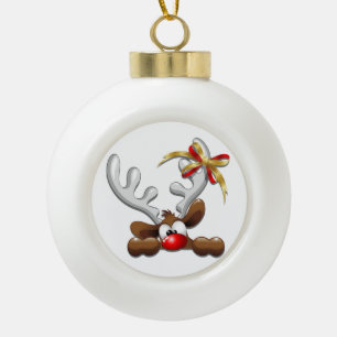 Boule En Céramique Caractère drôle de Noël perplexe par renne