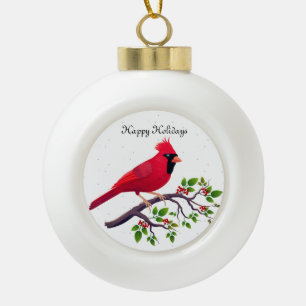Boule En Céramique Cardinal rouge de Noël