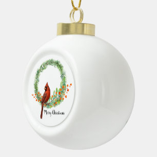 Boule En Céramique Cardinal Sur Un Flocon De Neige À Flamme De Terre 
