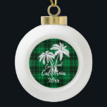 Boule En Céramique Carlsbad California Beach Palm Tree Green Plaid<br><div class="desc">Carlsbad California Beach Palm Tree Green Plaid Ornement</div>