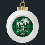 Boule En Céramique Carlsbad California Beach Palm Tree Green Plaid<br><div class="desc">Carlsbad California Beach Palm Tree Green Plaid Ornement</div>