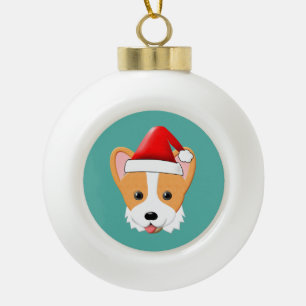 Boule En Céramique Cartographie Corgi Noël Santa Hat