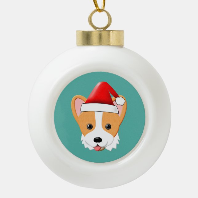 Boule En Céramique Cartographie Corgi Noël Santa Hat (Devant)