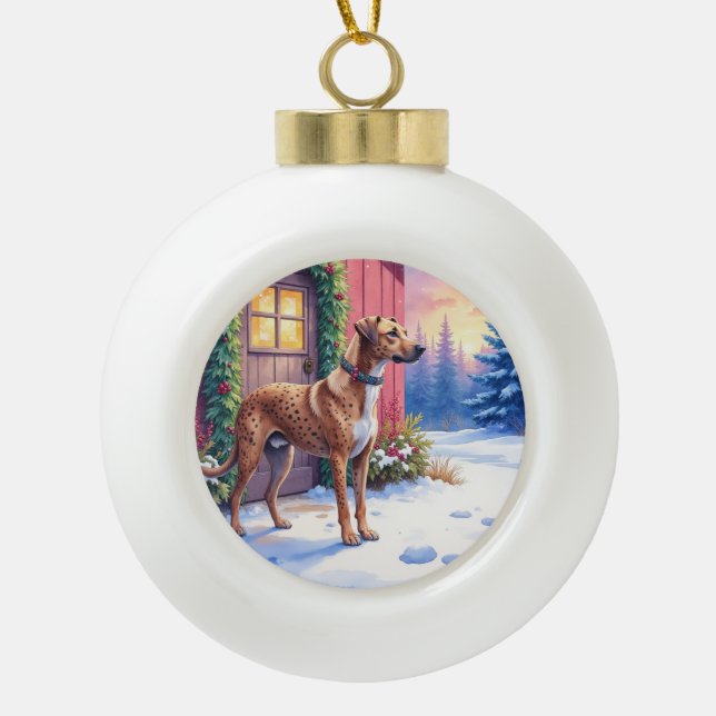 Boule En Céramique Catahoula Leopard Dog Rustic Barn Christmas Art (Devant)