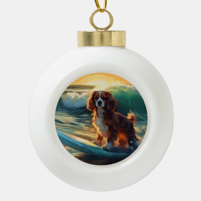Boule En Céramique Cavalier King Beach Surf Peinture (Devant)
