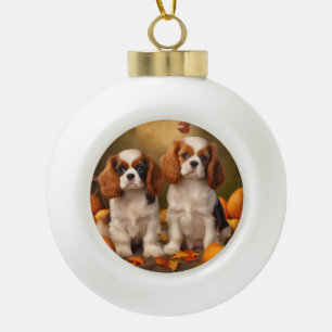 Boule En Céramique Cavalier King Charles Spaniel Chiot Citrouille d'a