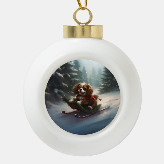 Boule En Céramique Cavalier King Charles Spaniel neige de Noël (Devant)