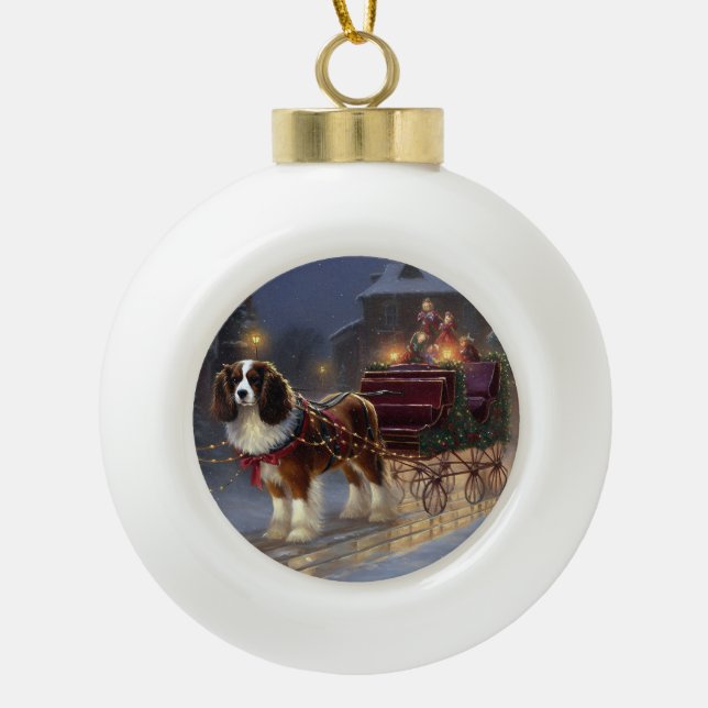 Boule En Céramique Cavalier King Charles Spaniel Noël Festive (Devant)