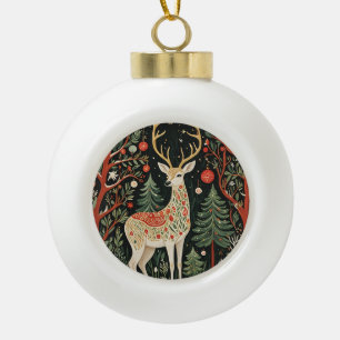 Boule En Céramique Cerf de Noël de la forêt de minuit