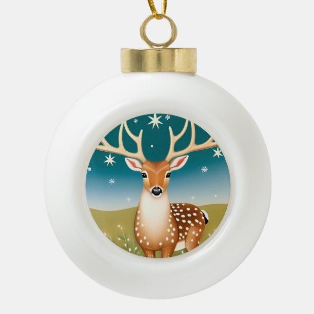 Boule En Céramique Cerf de Noël mignon (Devant)