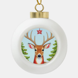 Boule En Céramique Cerfs dans une scène de pays des merveilles hivern