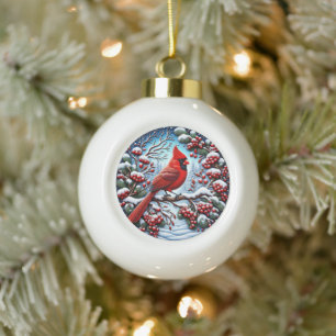 Boule En Céramique Chanson du Cardinal d'hiver" - Décor de la nature 