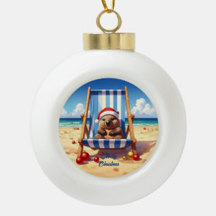 Boule En Céramique Chapeau de Santa Wombat laineux Joyeux Noël