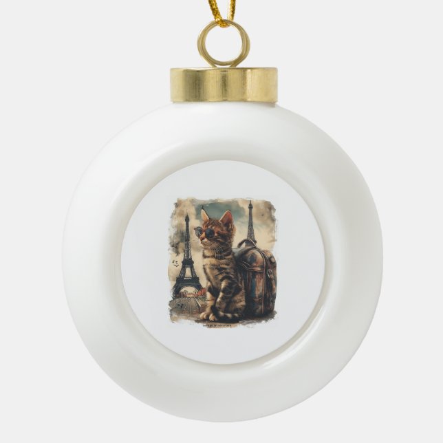 Boule En Céramique Chat Compagnon de Voyage (Devant)