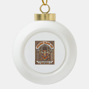 Boule En Céramique Chat en Verre Cathédrale Vintage