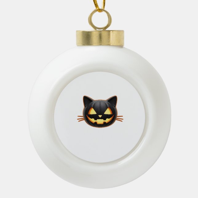 Boule En Céramique Chat noir Jack o'Lantern Emoji T-shirt classique (Devant)