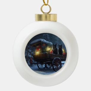 Boule En Céramique Chat noir Snowy Sleigh Ride Décor de Noël