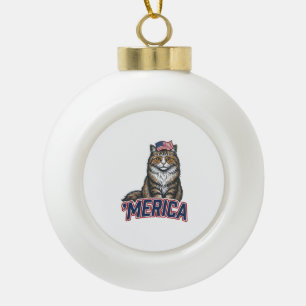 Boule En Céramique Chat Patriotique Merica Vintage Gravure de Chemise