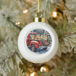 Boule En Céramique Chat Persan Camion Rouge Noël Fêtes