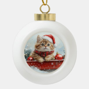 Boule En Céramique Chat Persan en traîneau Laissez tomber la neige No