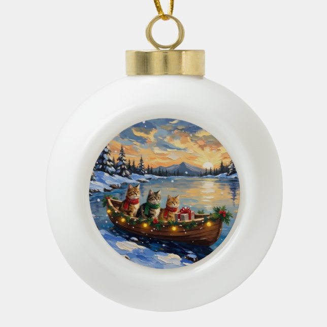 Boule En Céramique Chat Persan Noël Bateau Fêtes (Devant)