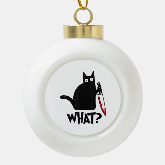 Boule En Céramique Chat Qu'est-ce que_ Drôle Chat Noir  (Devant)