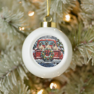 Boule En Céramique Chat siamois Noël camion rouge Fêtes