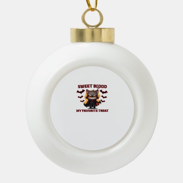 Boule En Céramique Chat Vampire en colère Craves Sweet Halloween sang (Devant)