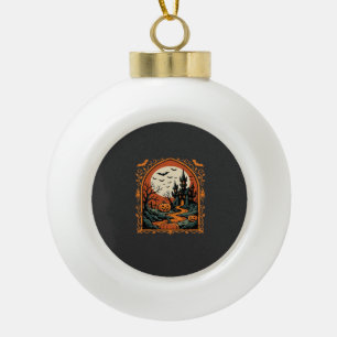 Boule En Céramique Château Hanté Halloween Citrouille Lune Vector Art