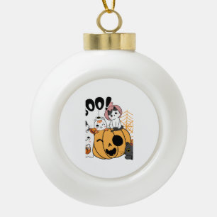 Boule En Céramique Chats S'Amusant Sur Sticker Halloween