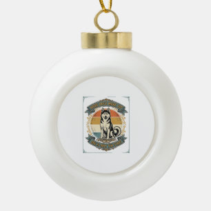 Boule En Céramique Chemise de chien Husky Gravure vintage Un chien de