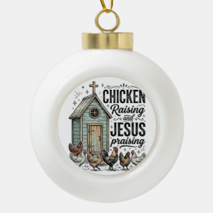 Boule En Céramique Chemise de ferme vintage louant Jésus et les poule