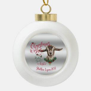 Boule En Céramique CHÈQUE   Souhaits de Noël Bébé Chèvre Baisers Basc
