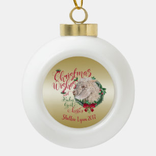 Boule En Céramique CHÈQUE   Voeux de Noël Bébé Chèvre Baisers Angora