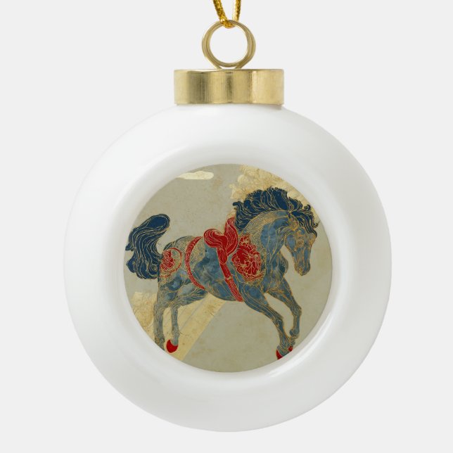 Boule En Céramique Cheval bleu royal orné  (Devant)
