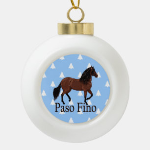 Boule En Céramique Cheval de la baie de Paso Fino Arbres de Noël blan